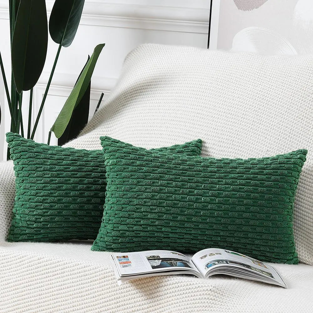 MADIZZ Pack of 2 Boho Corduroy Striped Throw Pillow Covers 12x20 Inch Green Soft Decorative Cushion Cover for Bedroom Sofa Pillow Shell