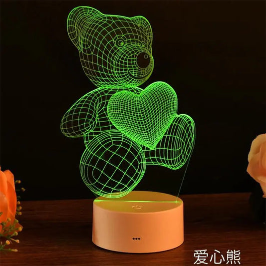 LED 3D Night Light with Remote - Baymax and Bear