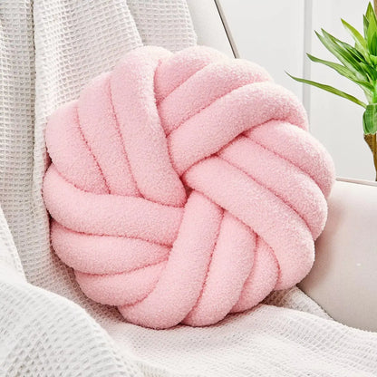 Uvvyui Knot Pillows 14 Inch Decorative Throw Pillows Round Pillows Cushion Soft Handmade Knotted Ball Pillow Plush Cushion Home Decor for Bed Couch Living Room (Pink 14 Inch)