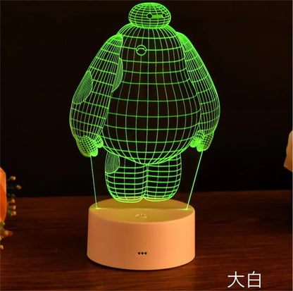 LED 3D Night Light with Remote - Baymax and Bear