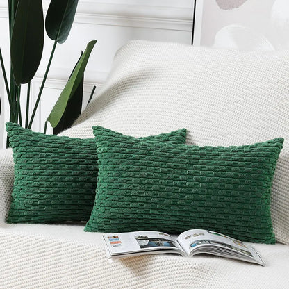 MADIZZ Pack of 2 Boho Corduroy Striped Throw Pillow Covers 12x20 Inch Green Soft Decorative Cushion Cover for Bedroom Sofa Pillow Shell